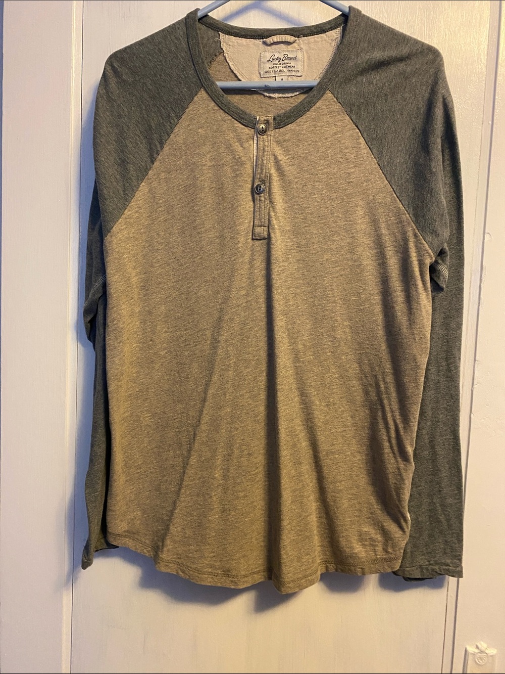 Lucky Brand Two-Tone Raglan Henley Long Sleeve Shirt